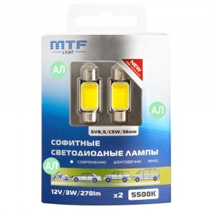 Светодиоды MTF-Light C5W COB 270LM 36 мм - COB55C5W (хол. белый)