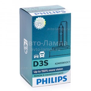Штатная ксеноновая лампа Philips D3S Xenon X-TremeVision gen2 - 42403XV2C1 (карт. короб.)