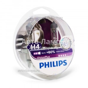 Комплект галогеновых ламп Philips H4 VisionPlus (+60%) - 12342VPS2 (пласт. бокс)