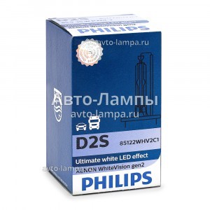 Штатные ксеноновые лампы Philips D2S Xenon WhiteVision gen2 (+120%) - 85122WHV2C1 (карт. короб.)