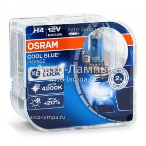 Комплект галогеновых ламп Osram H4 Cool Blue Intense (+20%) - 64193CBI-HCB (пласт. бокс)