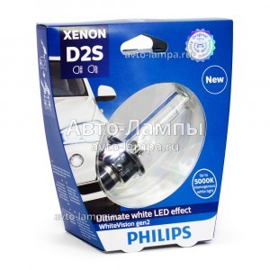 Штатные ксеноновые лампы Philips D2S Xenon WhiteVision gen2 (+120%) - 85122WHV2S1 (блистер)
