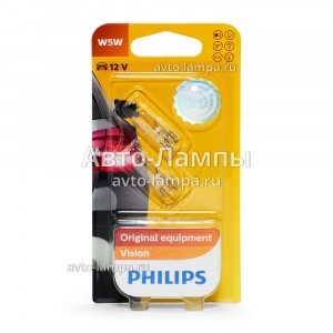 Комплект ламп накаливания Philips W5W Standard Vision - 12961B2 (блистер)